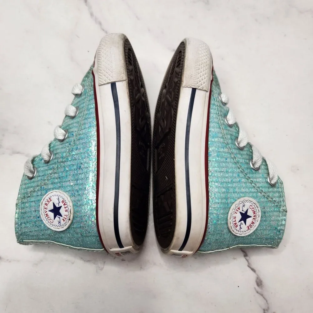 Converse Chuck Taylor All Star Sparkle Sneakers Teal High Tops Shoes Girls 5